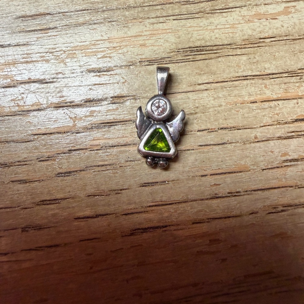 925 Sterling Silver Green Birthstone Angel Pendant